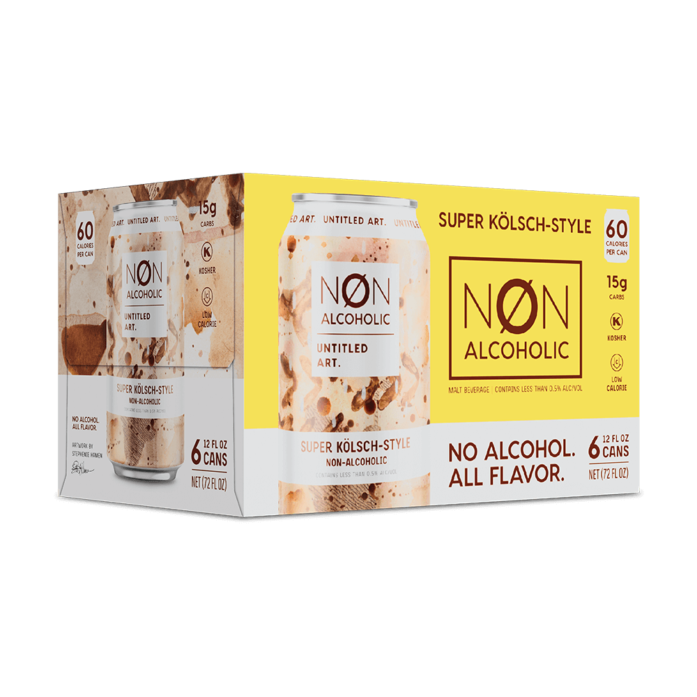 A 6-pack carton of Untitled Art FLVR! NA Super Kolsch-style Non-alcoholic beer